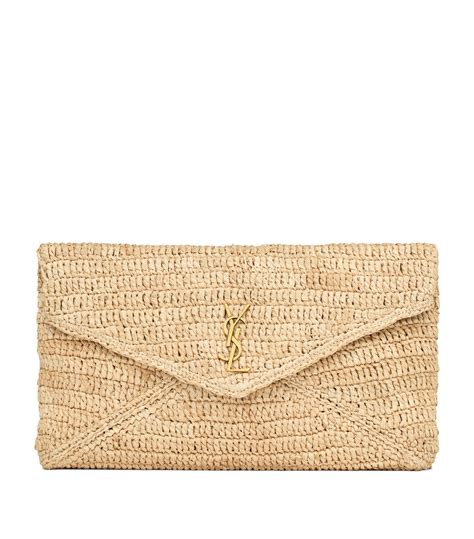 Womens Saint Laurent brown Raffia Cassandre Envelope Pouch.